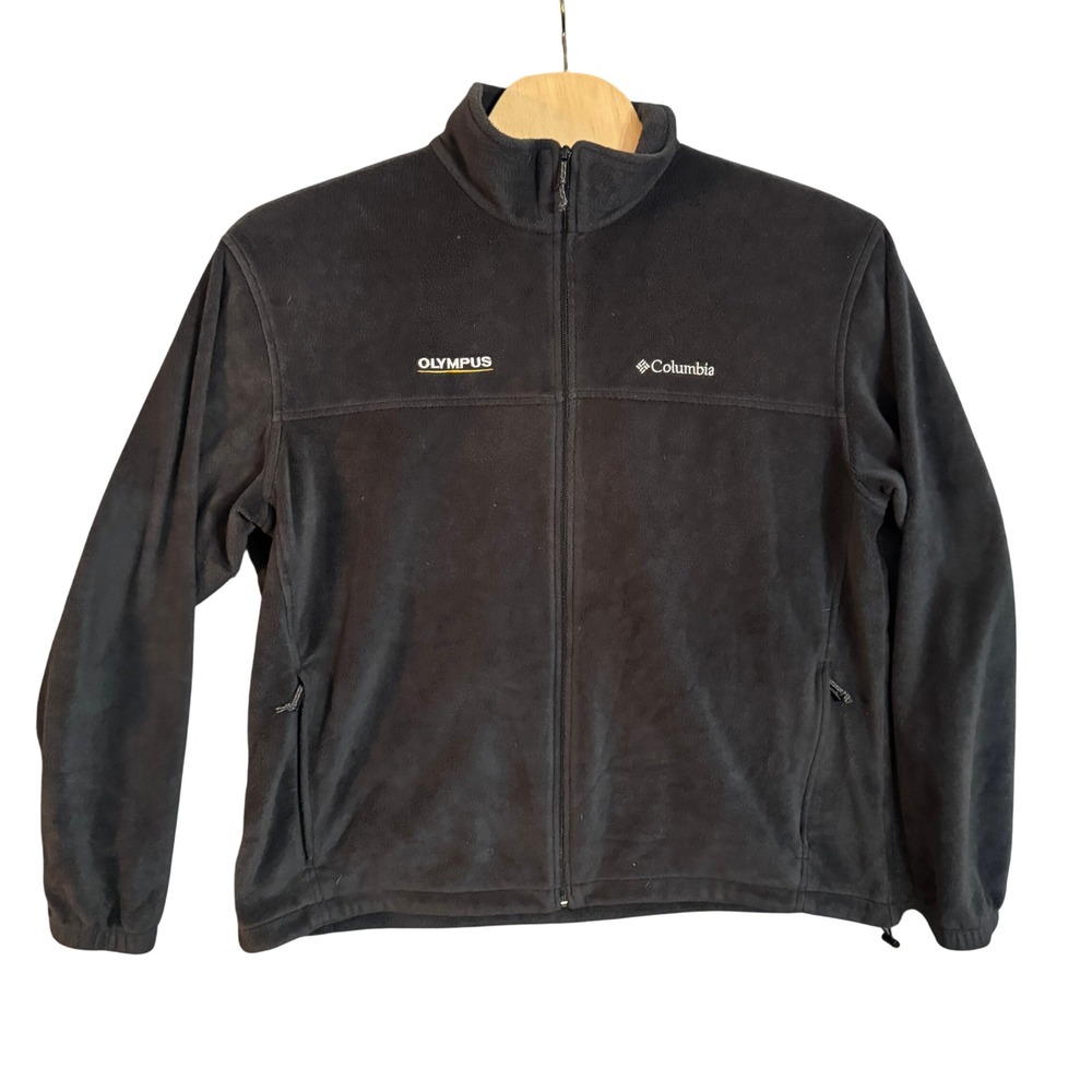 Columbia Mens XXL Black Fleece Full Zip Jacket Olympus Logo Mock Neck Outdoor